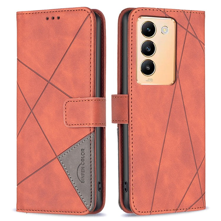 BINFEN COLOR BF05 For vivo Y200e 5G Wallet Case Geometric Imprinted Cell Phone Cover - Brown