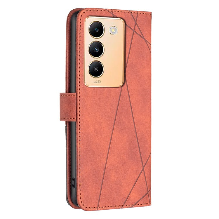 BINFEN COLOR BF05 For vivo Y200e 5G Wallet Case Geometric Imprinted Cell Phone Cover - Brown
