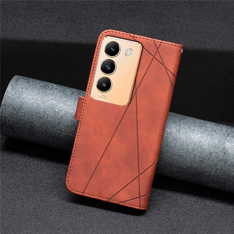 BINFEN COLOR BF05 For vivo Y200e 5G Wallet Case Geometric Imprinted Cell Phone Cover - Brown