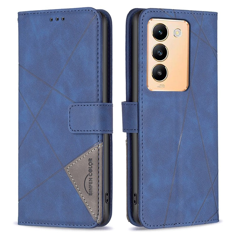 BINFEN COLOR BF05 For vivo Y200e 5G Wallet Case Geometric Imprinted Cell Phone Cover - Blue