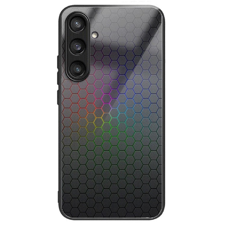 For Samsung Galaxy S24+ Phone Cover Tempered Glass Drop-proof Pattern Printing Case - Colorful Honeycomb