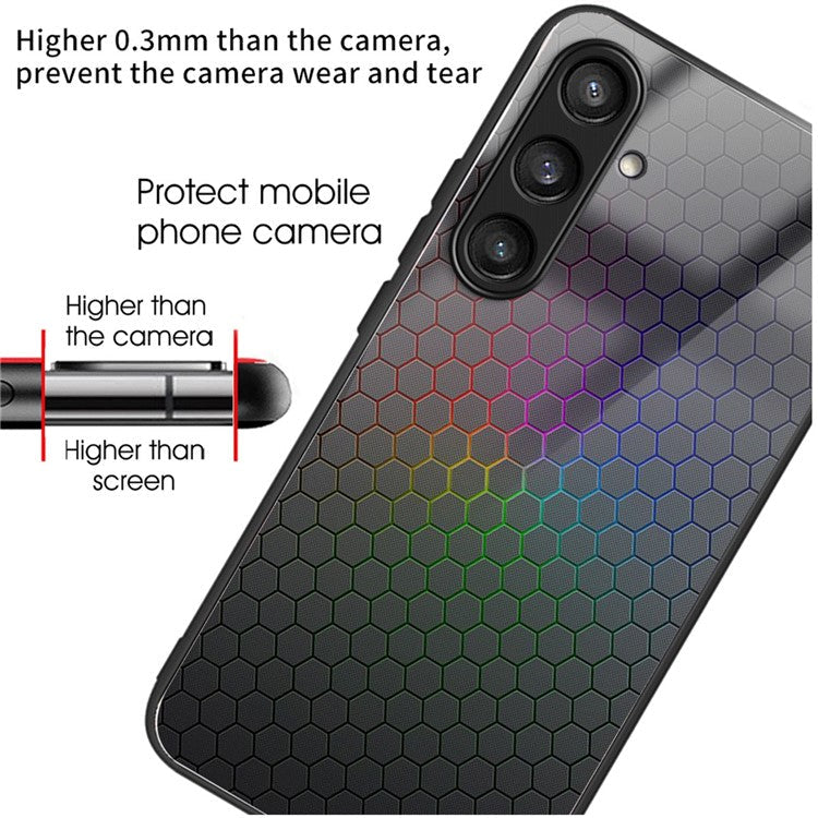 For Samsung Galaxy S24+ Phone Cover Tempered Glass Drop-proof Pattern Printing Case - Colorful Honeycomb