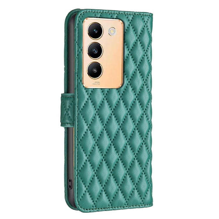 BINFEN COLOR BF Style-14 For vivo Y200e 5G Case PU Leather Imprinted Rhombus Phone Cover - Green