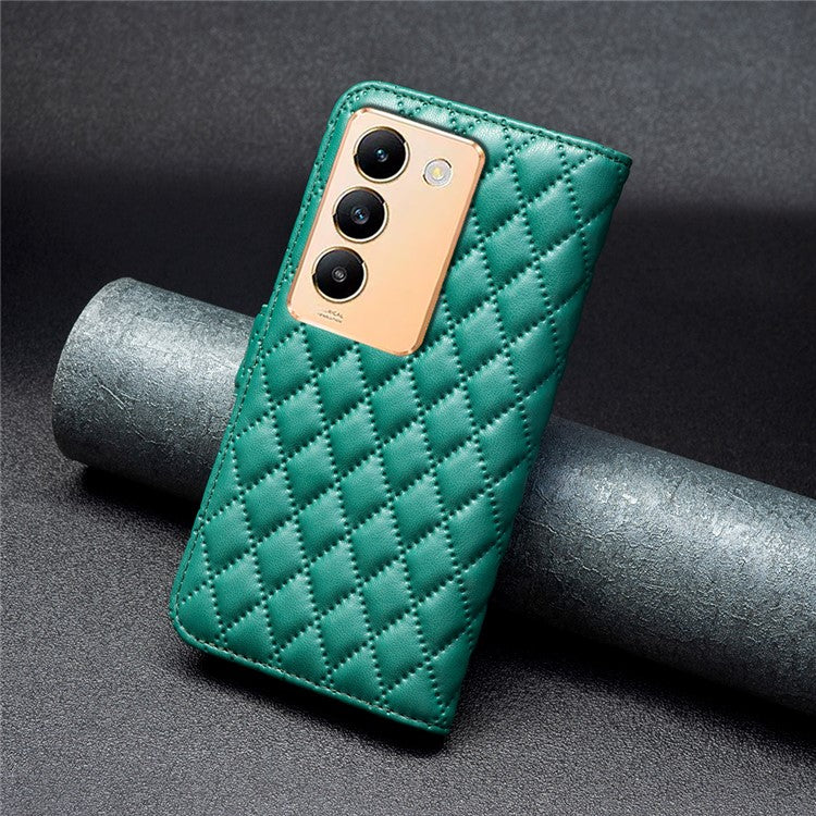 BINFEN COLOR BF Style-14 For vivo Y200e 5G Case PU Leather Imprinted Rhombus Phone Cover - Green