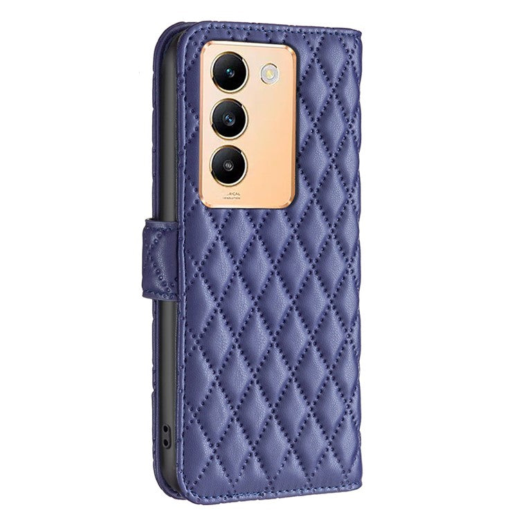 BINFEN COLOR BF Style-14 For vivo Y200e 5G Case PU Leather Imprinted Rhombus Phone Cover - Blue