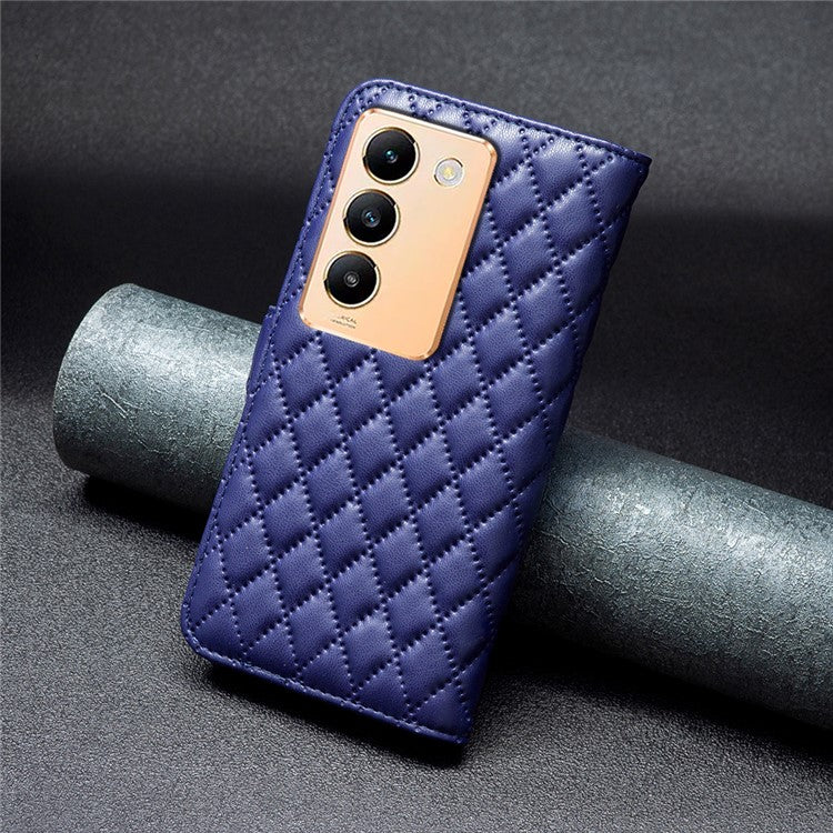 BINFEN COLOR BF Style-14 For vivo Y200e 5G Case PU Leather Imprinted Rhombus Phone Cover - Blue
