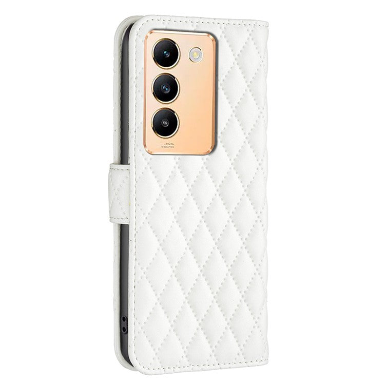 BINFEN COLOR BF Style-14 For vivo Y200e 5G Case PU Leather Imprinted Rhombus Phone Cover - White