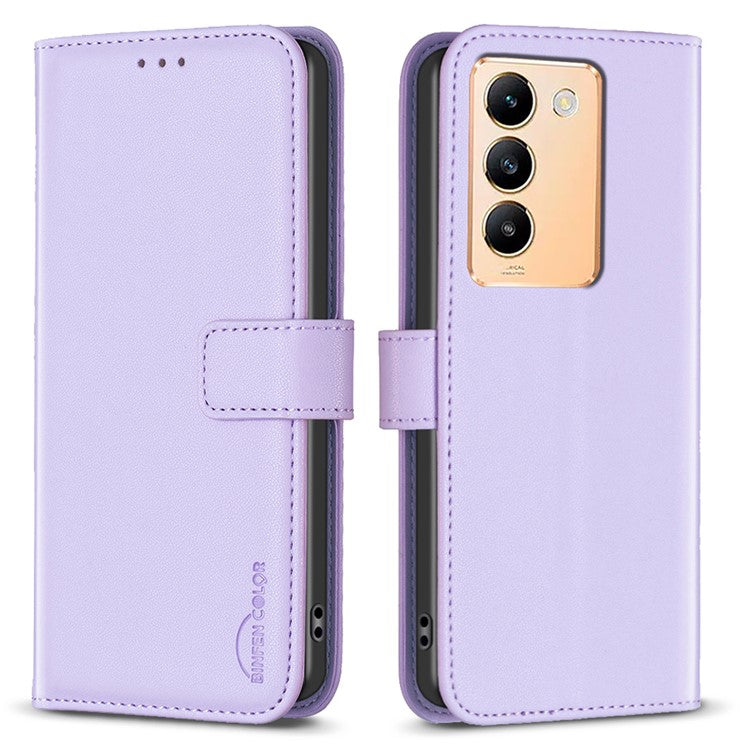 BINFEN COLOR BF17 For vivo Y200e 5G Wallet Case Magnetic Closing Card Slots Phone Cover - Purple