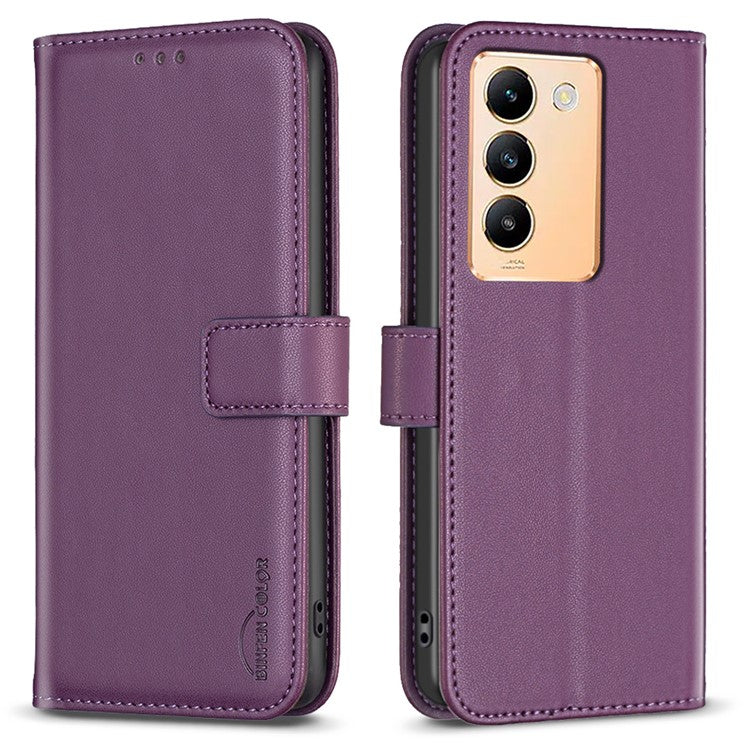 BINFEN COLOR BF17 For vivo Y200e 5G Wallet Case Magnetic Closing Card Slots Phone Cover - Dark Purple