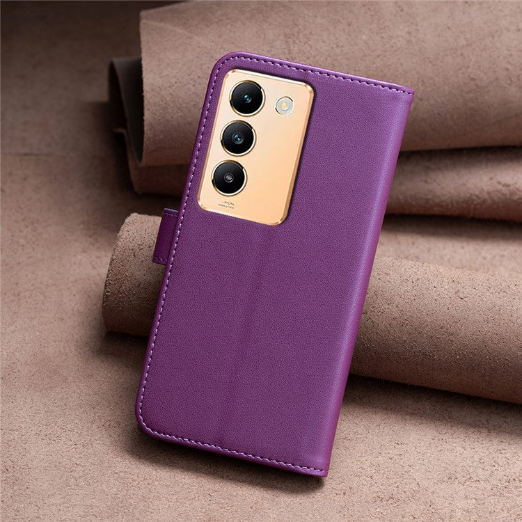 BINFEN COLOR BF17 For vivo Y200e 5G Wallet Case Magnetic Closing Card Slots Phone Cover - Dark Purple