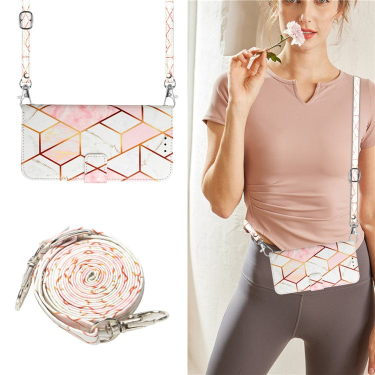 YB Pattern Printing Leather Series-6 For Oppo A79 5G / A2 5G Case Crossbody Leather Wallet Cover - Pink / White LS002