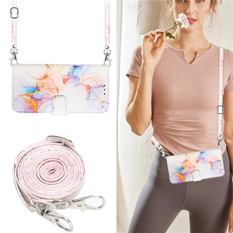 YB Pattern Printing Leather Series-6 For Oppo A79 5G / A2 5G Case Crossbody Leather Wallet Cover - Milky Way Marble White LS004