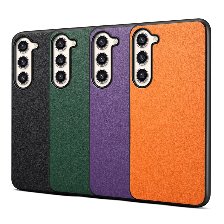 For Samsung Galaxy S23+ Slim Case Calf Texture PU+PC+TPU Phone Cover - Orange