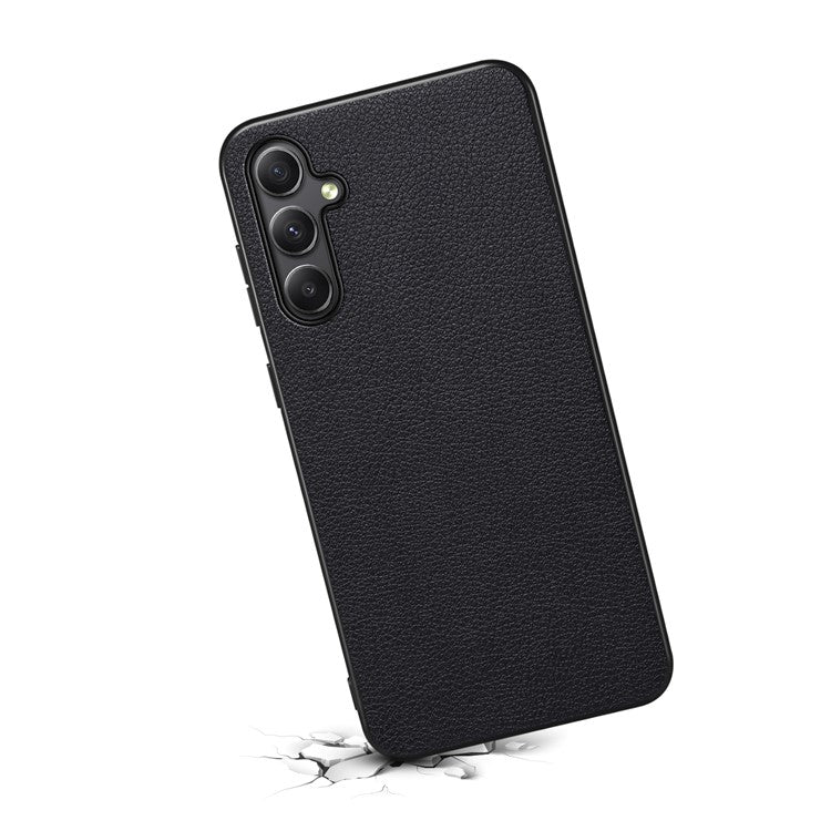 For Samsung Galaxy A34 5G Cell Phone Cases Calf Texture Leather+PC+TPU Slim-Fit Cover - Black