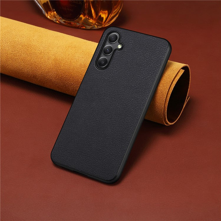For Samsung Galaxy A34 5G Cell Phone Cases Calf Texture Leather+PC+TPU Slim-Fit Cover - Black