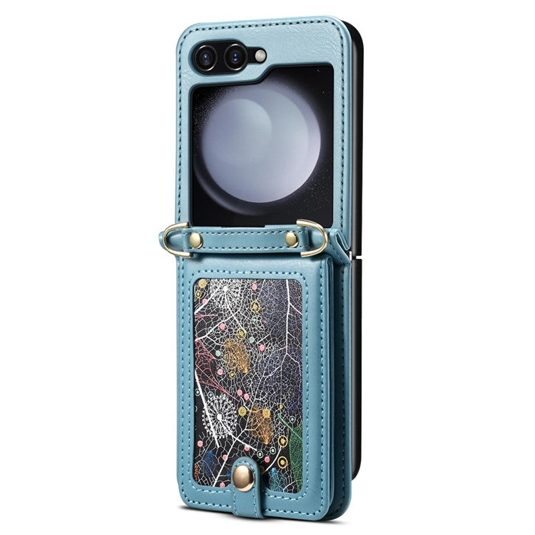 For Samsung Galaxy Z Flip5 5G Case PU Leather+PC Interstellar Pattern Phone Cover with Straps - Blue