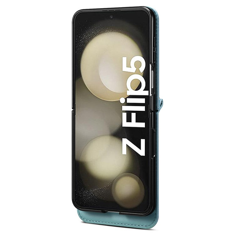 For Samsung Galaxy Z Flip5 5G Case PU Leather+PC Interstellar Pattern Phone Cover with Straps - Blue