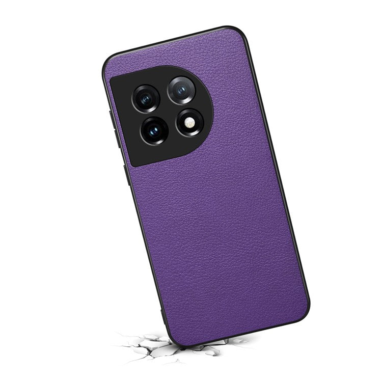 For OnePlus 11 5G Case PU Leather Coated PC+TPU Calf Textured Cover - Purple