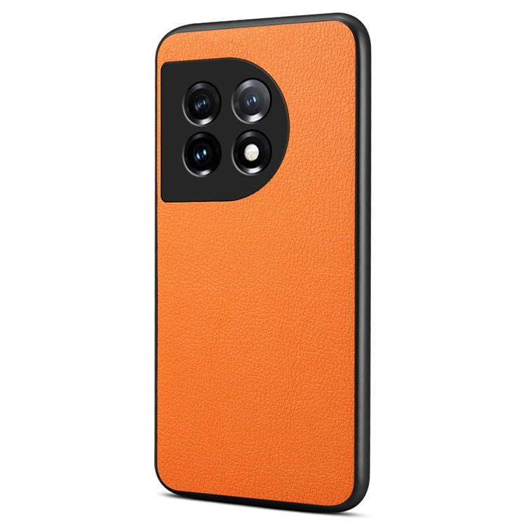 For OnePlus 11 5G Case PU Leather Coated PC+TPU Calf Textured Cover - Orange