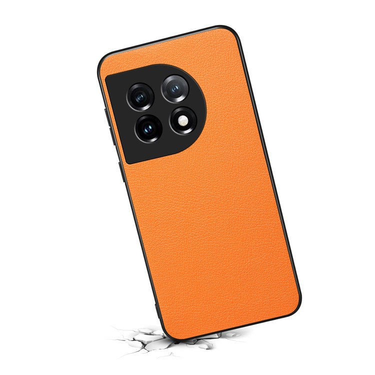 For OnePlus 11 5G Case PU Leather Coated PC+TPU Calf Textured Cover - Orange