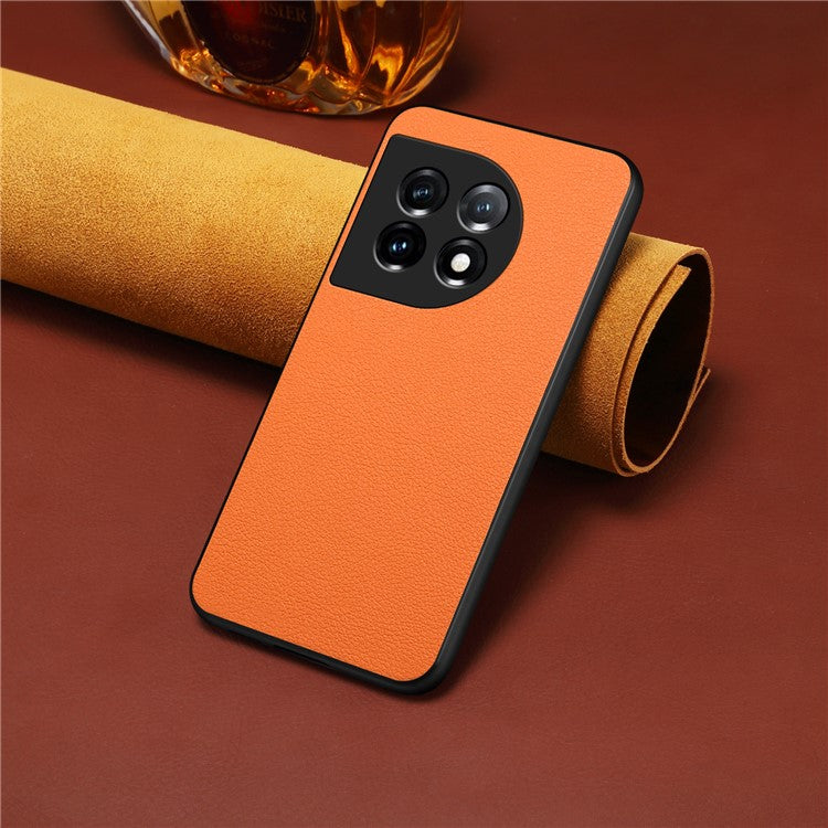 For OnePlus 11 5G Case PU Leather Coated PC+TPU Calf Textured Cover - Orange