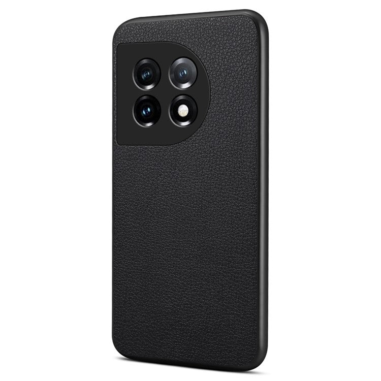 For OnePlus 11 5G Case PU Leather Coated PC+TPU Calf Textured Cover - Black