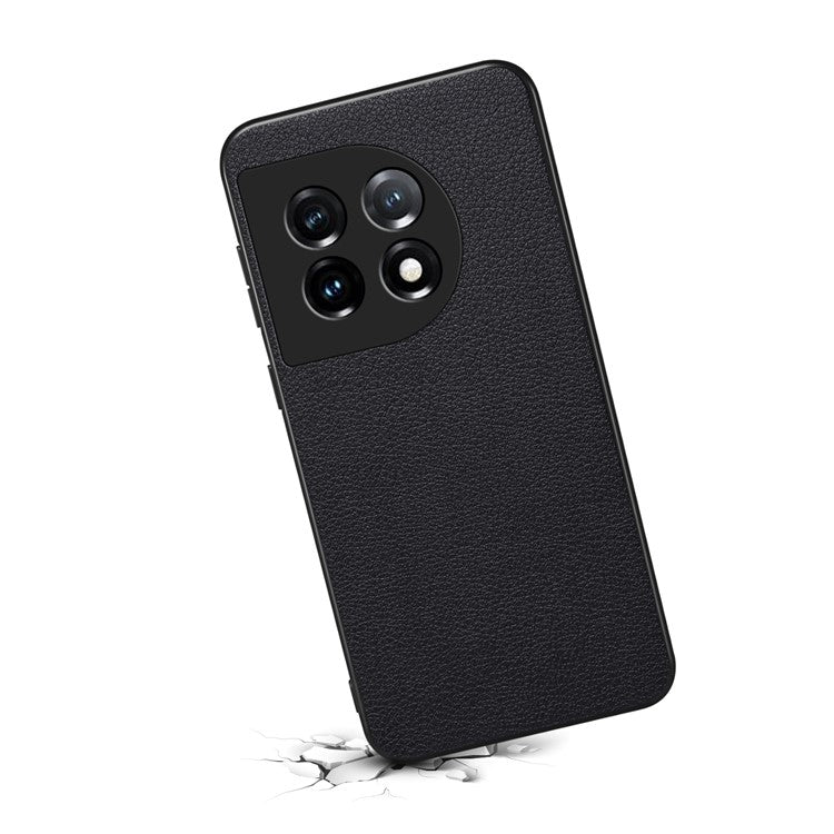 For OnePlus 11 5G Case PU Leather Coated PC+TPU Calf Textured Cover - Black