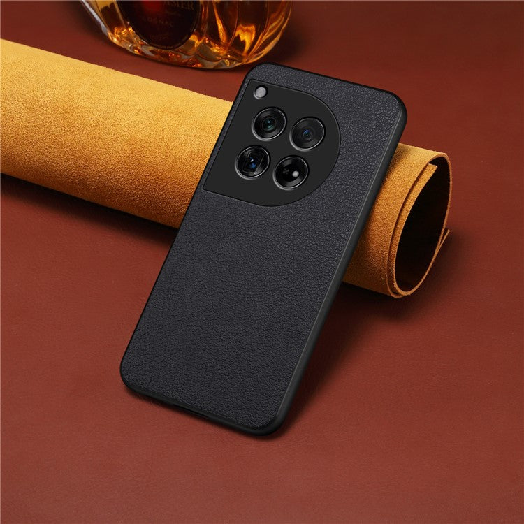 Leather Case for OnePlus 12 5G Shell Scratch-proof Calf Texture Back Cover - Black