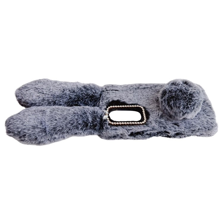 For Asus Zenfone 9 5G Phone Case Bunny Ears Furry Hairball Soft TPU Cover - Dark Grey