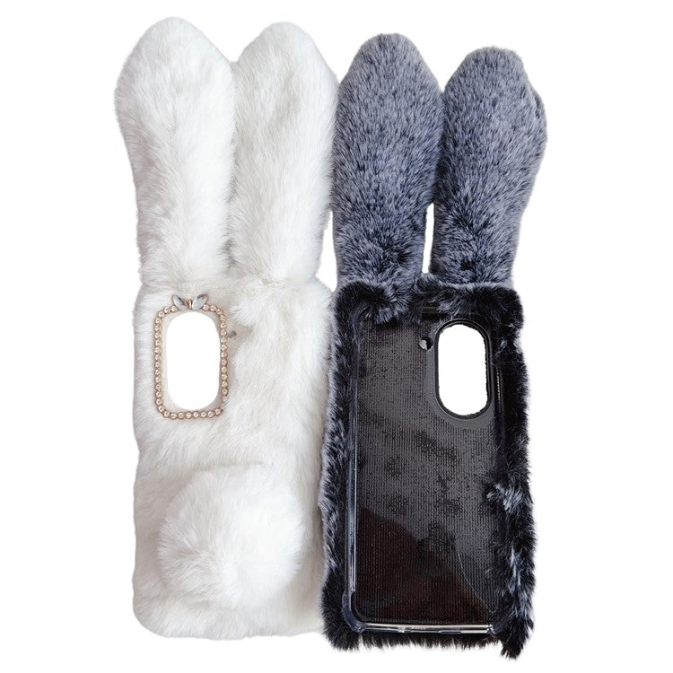 For Asus Zenfone 9 5G Phone Case Bunny Ears Furry Hairball Soft TPU Cover - White