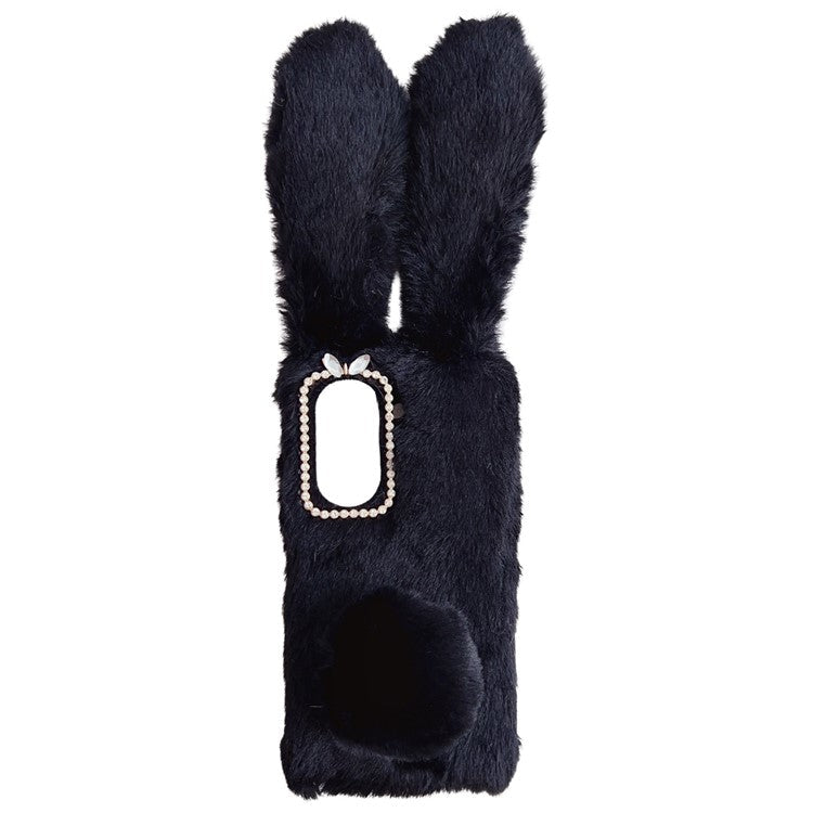 For Asus Zenfone 9 5G Phone Case Bunny Ears Furry Hairball Soft TPU Cover - Black
