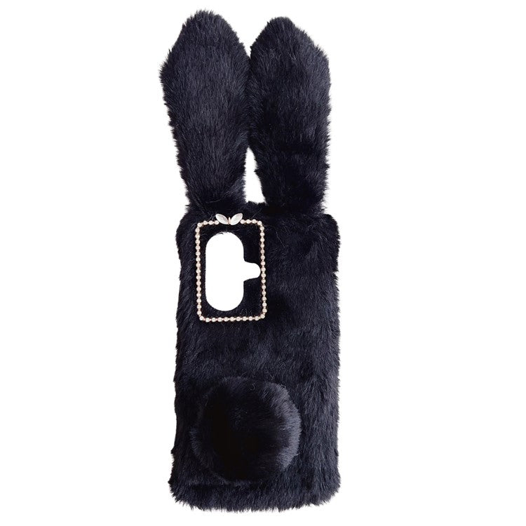 For OnePlus Nord CE3 5G Case Flexible TPU Bunny Ears Furry Hairball Phone Cover - Black