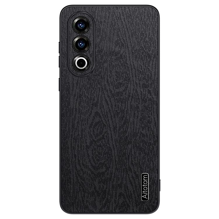 For OnePlus Ace 3V 5G Case Wood Texture Anti-scratch Leather+PC+TPU Back Cover - Black