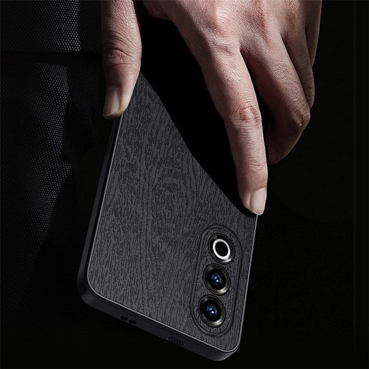 For OnePlus Ace 3V 5G Case Wood Texture Anti-scratch Leather+PC+TPU Back Cover - Black