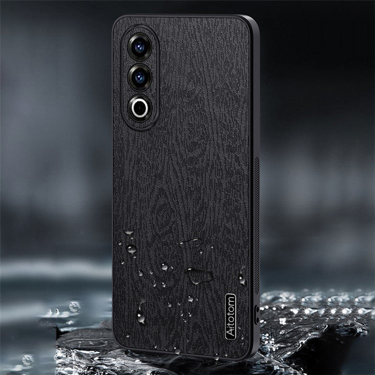 For OnePlus Ace 3V 5G Case Wood Texture Anti-scratch Leather+PC+TPU Back Cover - Black