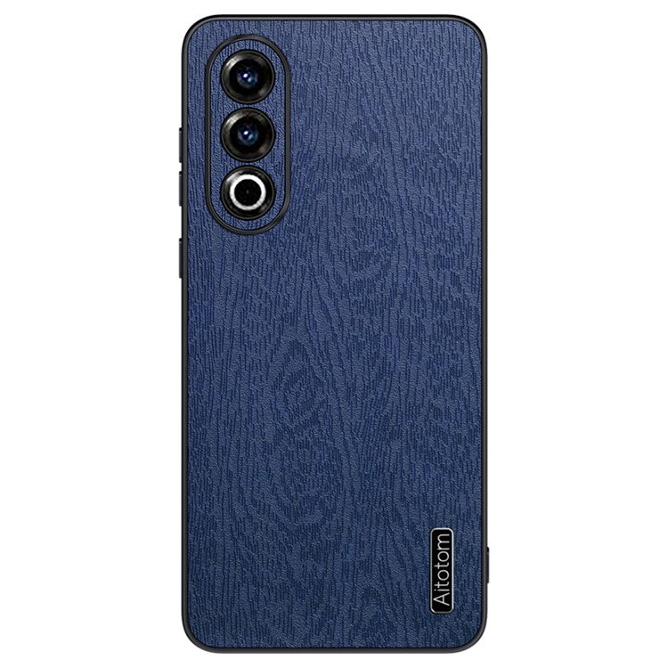 For OnePlus Ace 3V 5G Case Wood Texture Anti-scratch Leather+PC+TPU Back Cover - Blue