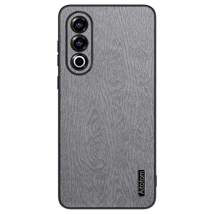 For OnePlus Ace 3V 5G Case Wood Texture Anti-scratch Leather+PC+TPU Back Cover - Grey