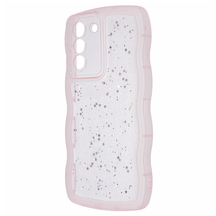 JTW Series for Samsung Galaxy S22+ 5G Wavy Edge TPU Case Anti-Drop Epoxy Phone Cover - Transparent Pink