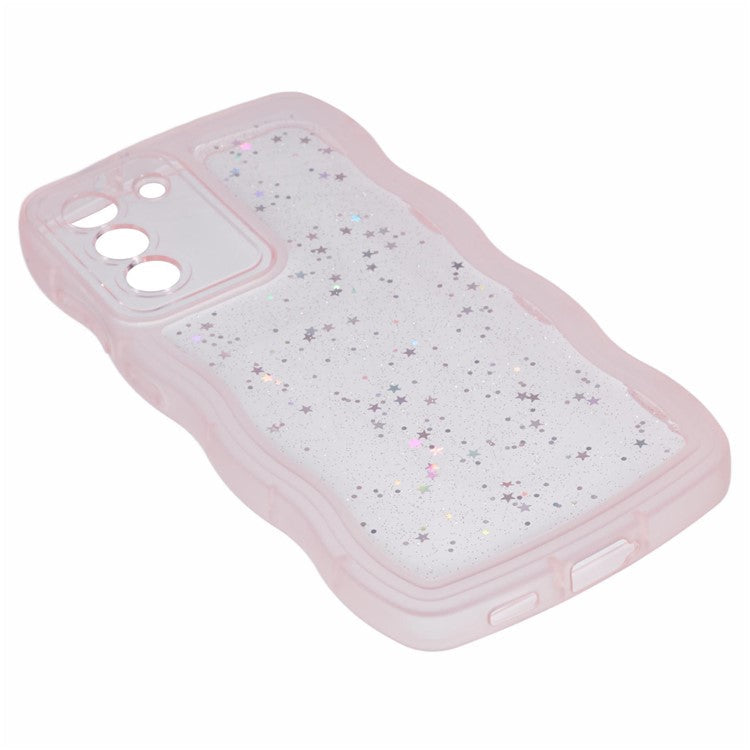 JTW Series for Samsung Galaxy S22+ 5G Wavy Edge TPU Case Anti-Drop Epoxy Phone Cover - Transparent Pink