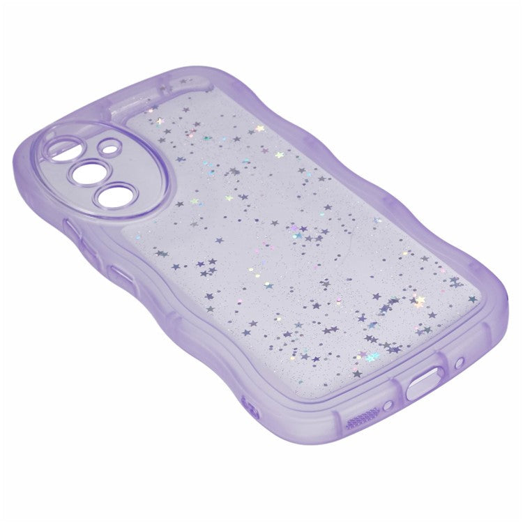 JTW Series for Samsung Galaxy A34 5G Case Wavy Edge Shiny Stars TPU Phone Cover - Transparent Purple