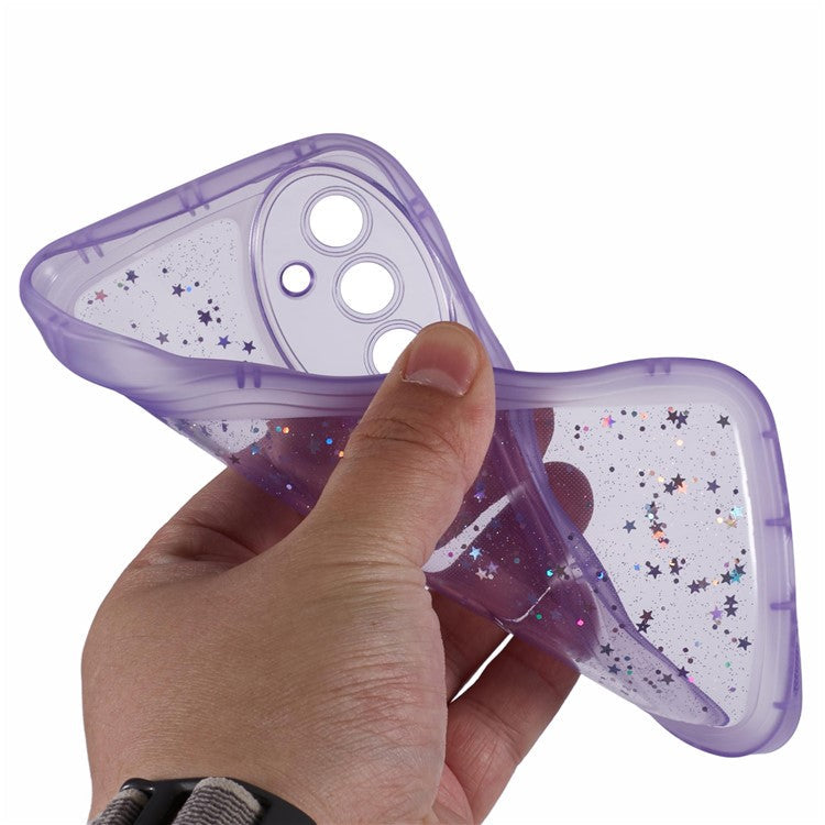 JTW Series for Samsung Galaxy A34 5G Case Wavy Edge Shiny Stars TPU Phone Cover - Transparent Purple