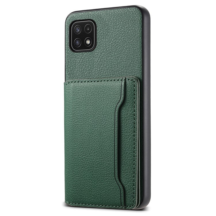 For Samsung Galaxy A22 5G (EU Version) Phone Case Calf Texture Card Slots Leather Back Cover - Green
