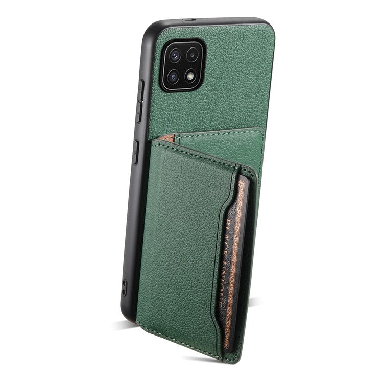 For Samsung Galaxy A22 5G (EU Version) Phone Case Calf Texture Card Slots Leather Back Cover - Green
