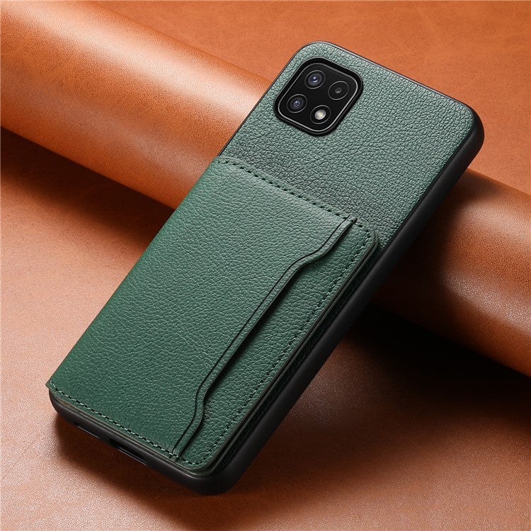 For Samsung Galaxy A22 5G (EU Version) Phone Case Calf Texture Card Slots Leather Back Cover - Green