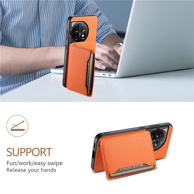 For OnePlus 11 5G Case PU Leather Coated PC+TPU Protective Phone Cover - Orange