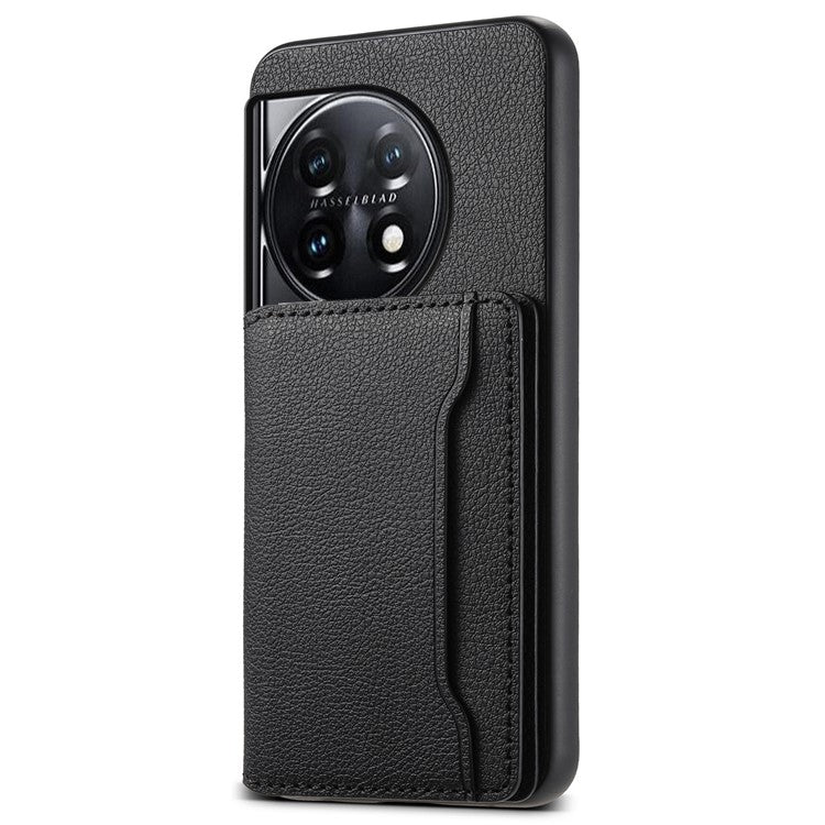 For OnePlus 11 5G Case PU Leather Coated PC+TPU Protective Phone Cover - Black