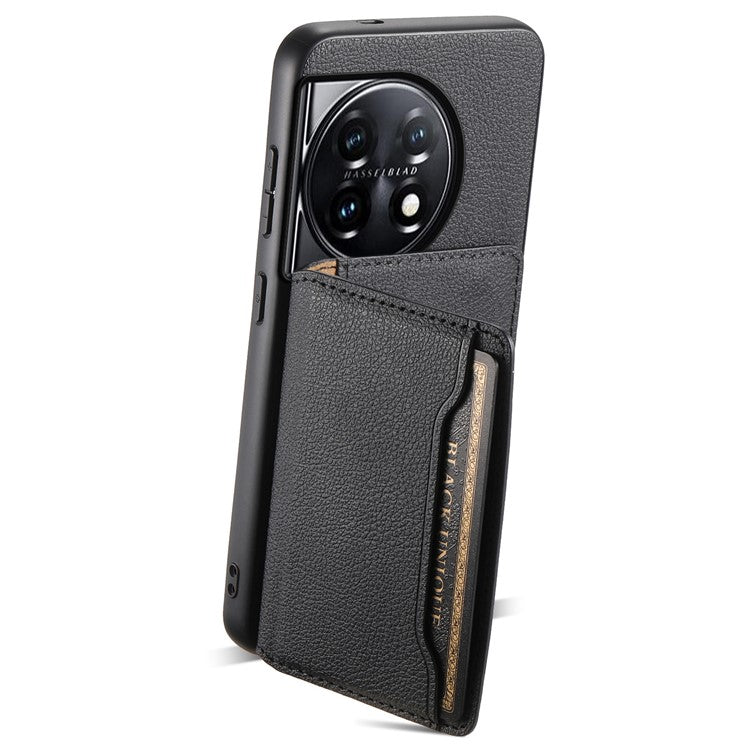 For OnePlus 11 5G Case PU Leather Coated PC+TPU Protective Phone Cover - Black