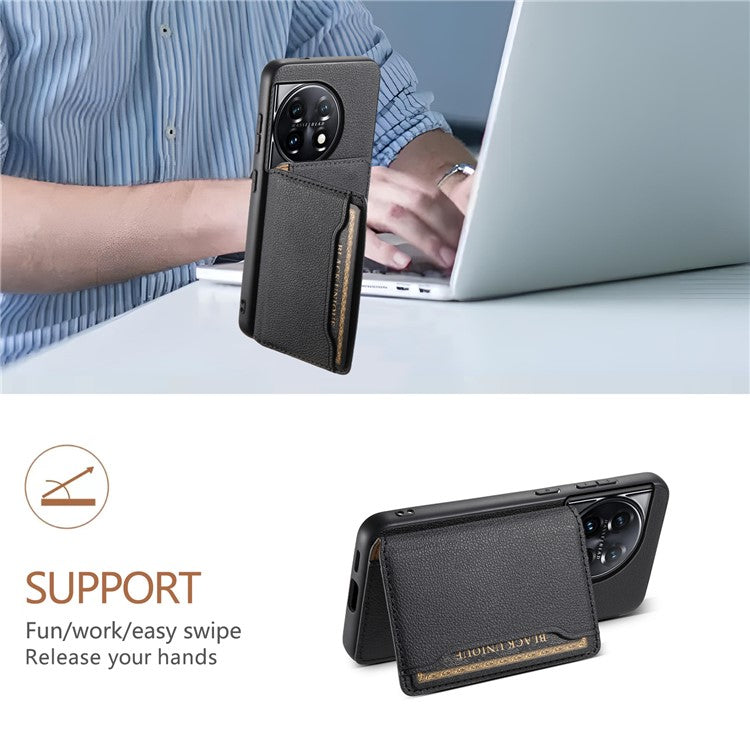 For OnePlus 11 5G Case PU Leather Coated PC+TPU Protective Phone Cover - Black