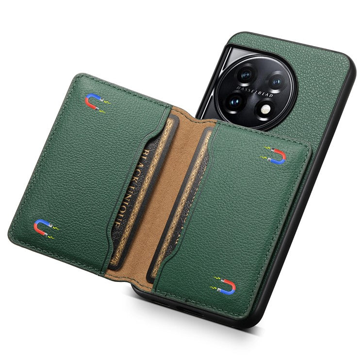 For OnePlus 11 5G Case PU Leather Coated PC+TPU Protective Phone Cover - Green