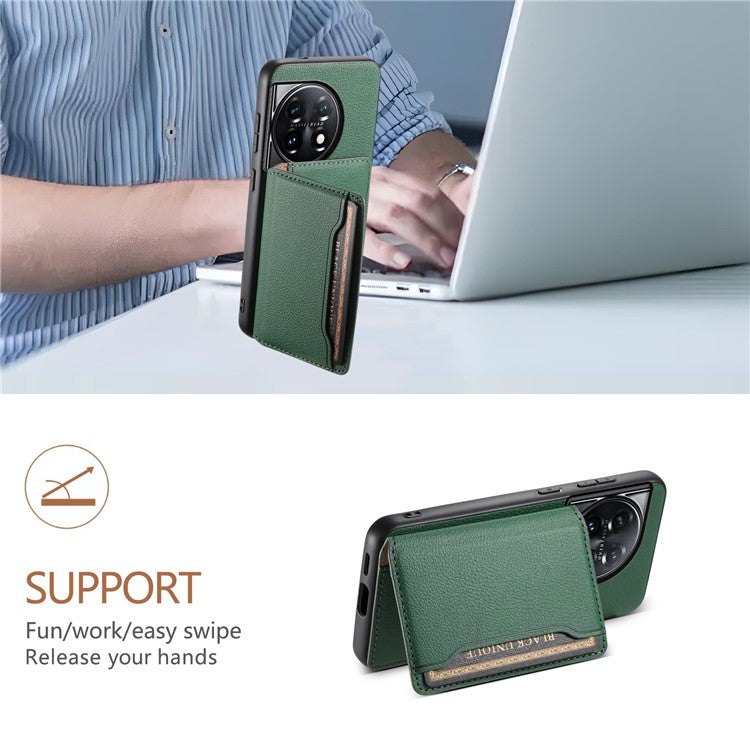 For OnePlus 11 5G Case PU Leather Coated PC+TPU Protective Phone Cover - Green